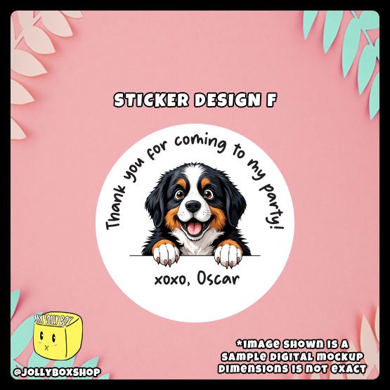 Digital mockup of a cute peeking dog round sticker design F