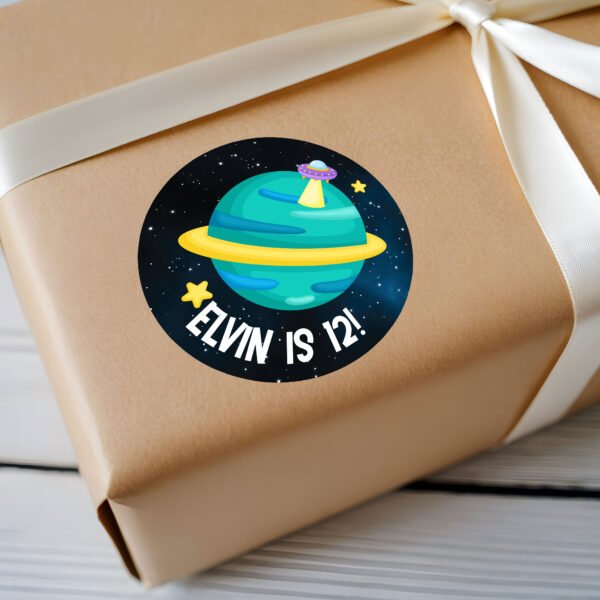Cute Planets Theme Round Stickers | Space Party Favor Decorations