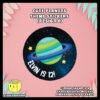 Personalized-Cute-Planets-Theme-Round-Stickers-Design-D Digital mockup of a Personalize Cute Planets Theme Sticker Design D - Green Planet with a blue ring surrounding it