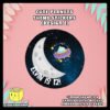 Personalized-Cute-Planets-Theme-Round-Stickers-Design-E Digital mockup of a Personalize Cute Planets Theme Sticker Design E - Crescent moon with a spaceship flying past