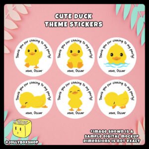 Digital mockup of a 6 unique designs cute ducks round stickers