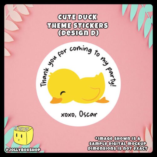 Cute-Resting-Duck-Sticker-Design-D Digital mockup of a cute duck round sticker design D