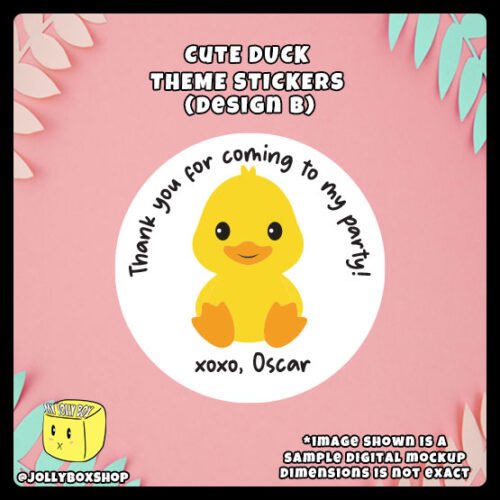 Cute-Sitting-Duck-Sticker-Design-B Digital mockup of a cute duck round sticker design B