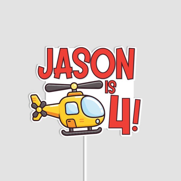 Cute Helicopter Theme Cake Topper | Custom Party Decor