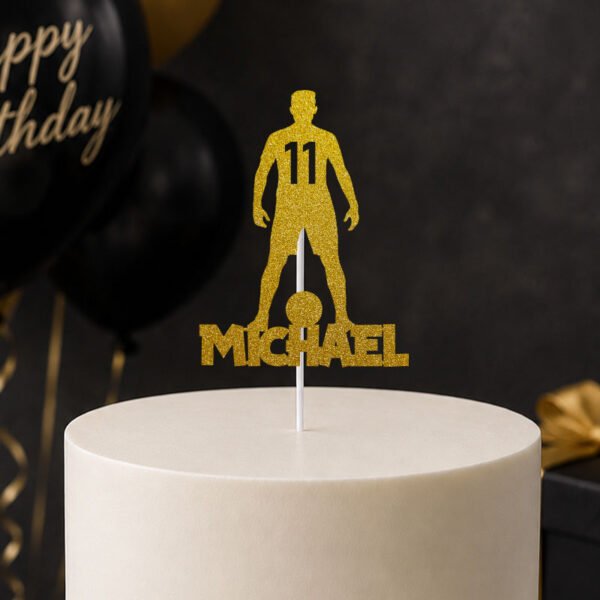 Personalised Soccer Cake Topper with Custom Name & Number