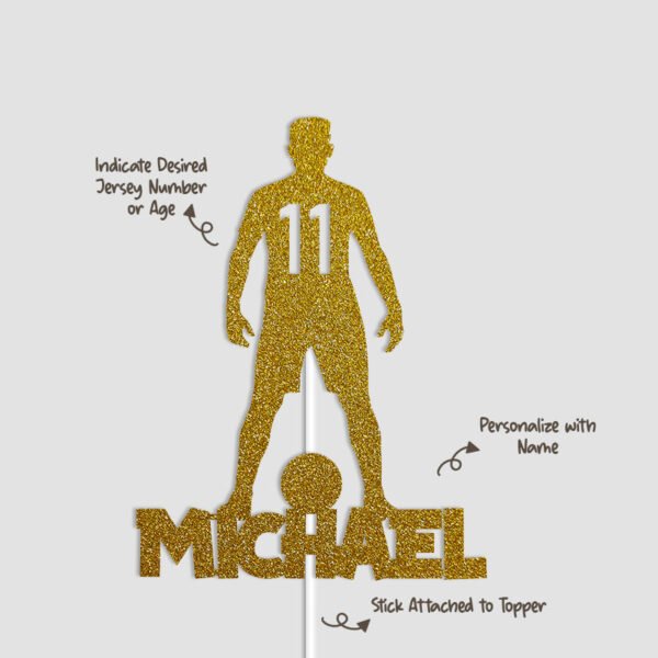 Digital Mockup of a Standing Soccer Player with Custom Name Cake Topper with text