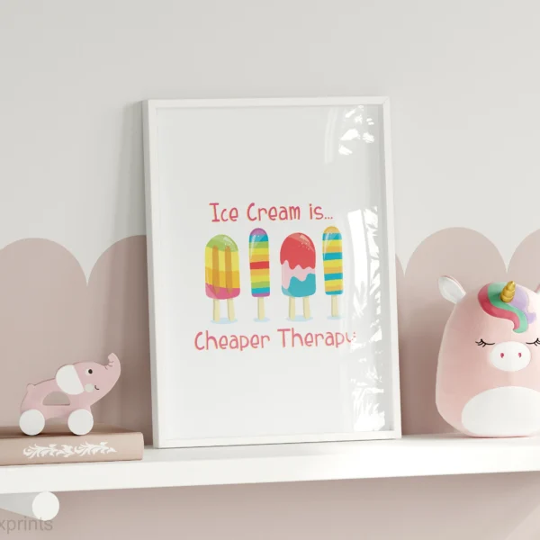 Ice Cream Is Cheaper Therapy – Funny Quote Printable Wall Art | Instant Download