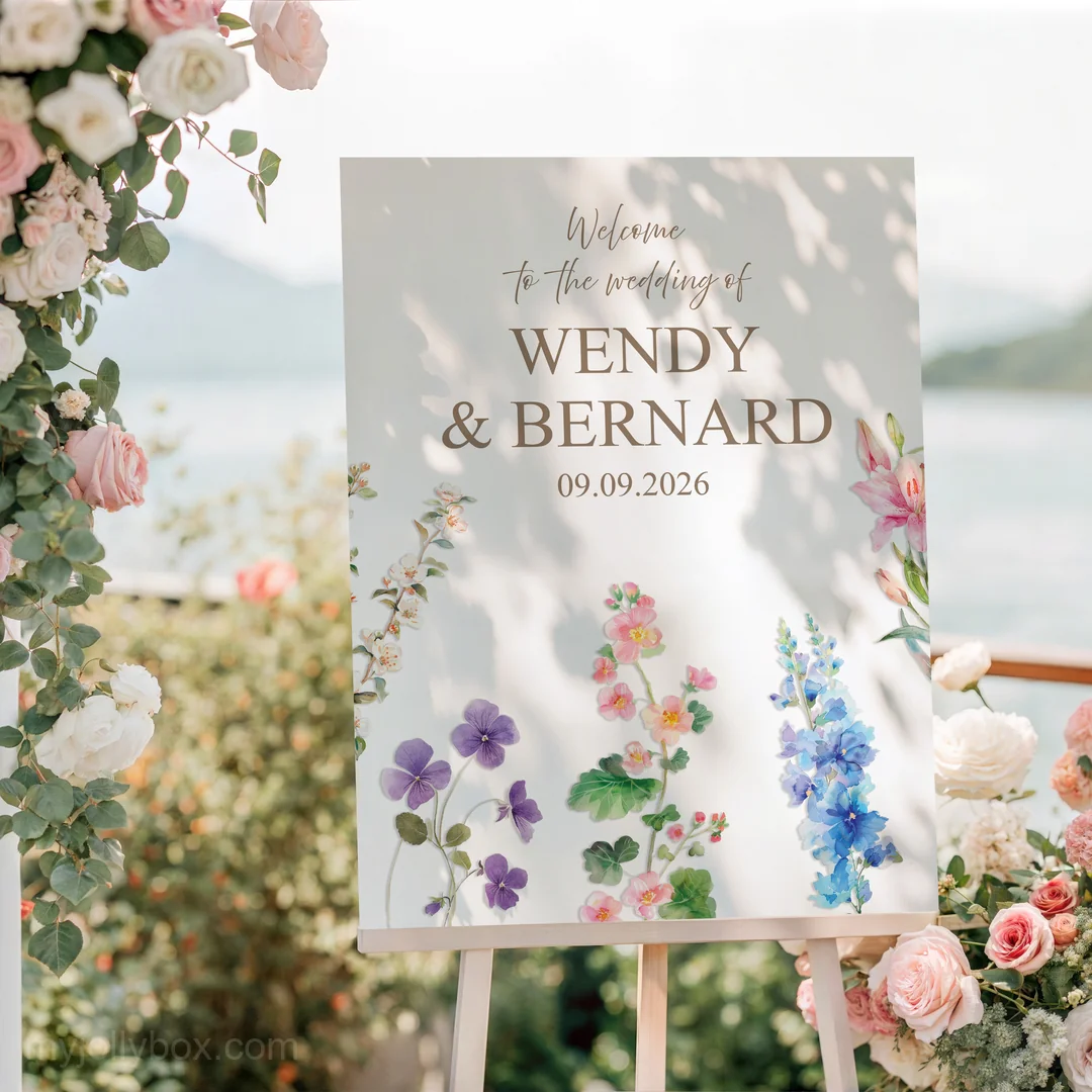 myjollybox-Personalised Wild Flowers Welcome to Wedding Sign-001