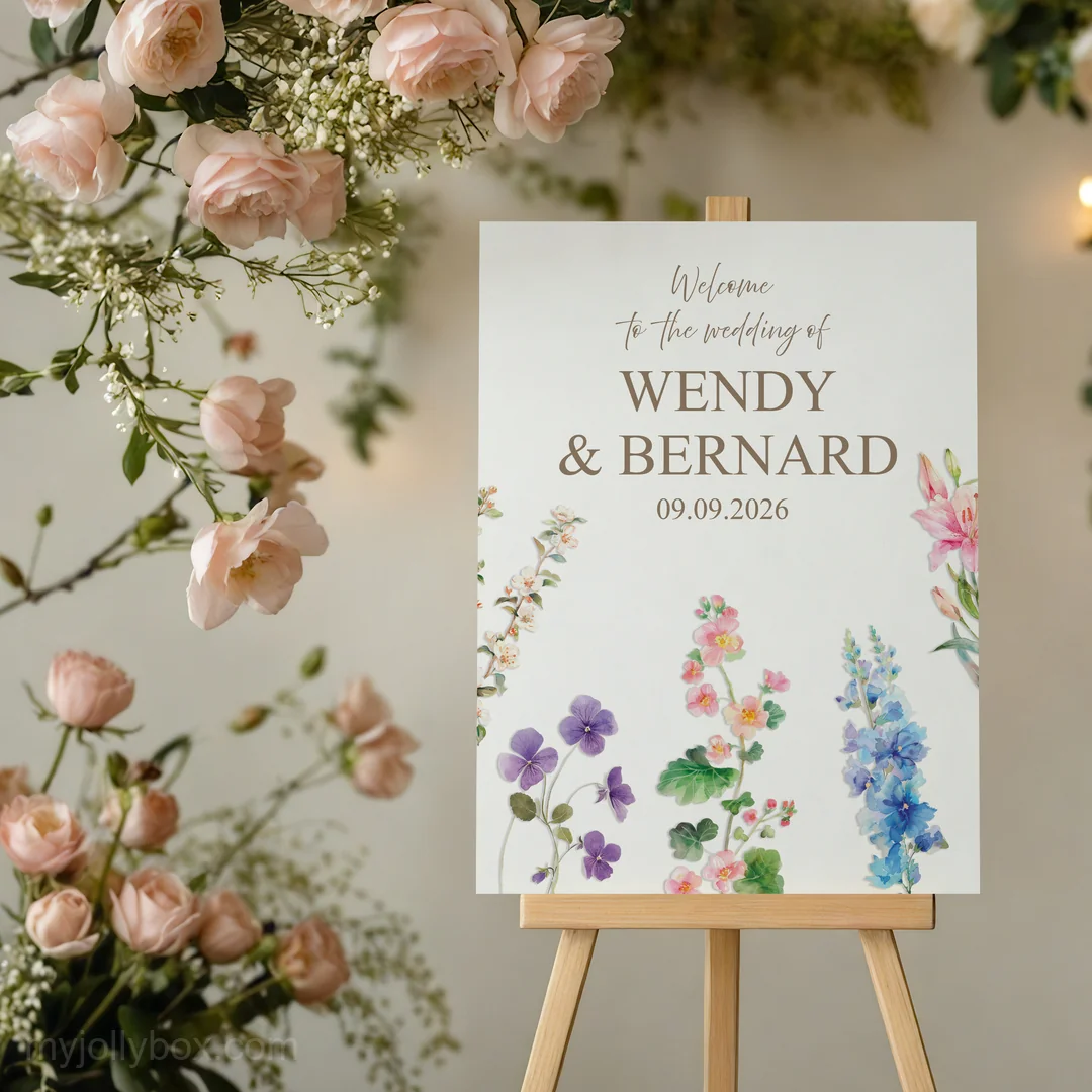 myjollybox-Personalised Wild Flowers Welcome to Wedding Sign-002