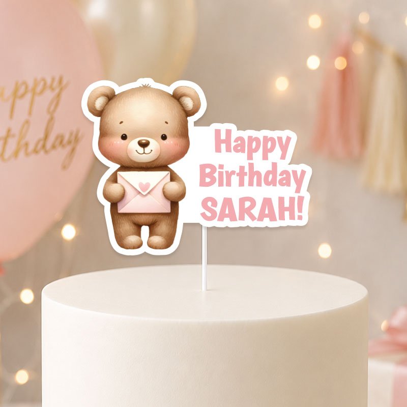 Digital-Mockup-of-a-Cute-Baby-Bear-with-Love-Letter-Cake-Topper-placed-on-cake