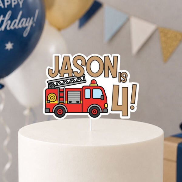 Personalised Fire Truck Birthday Cake Topper Singapore | Custom Name & Age