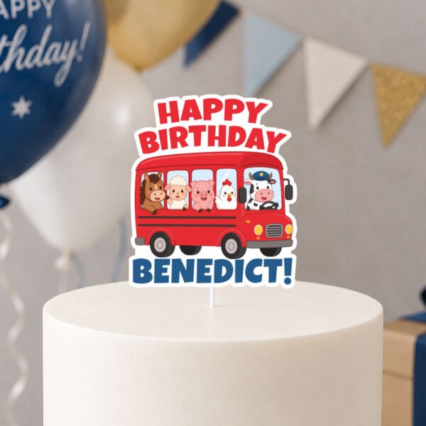 Personalised Farm Animals Bus Cake Topper Singapore | Custom Name