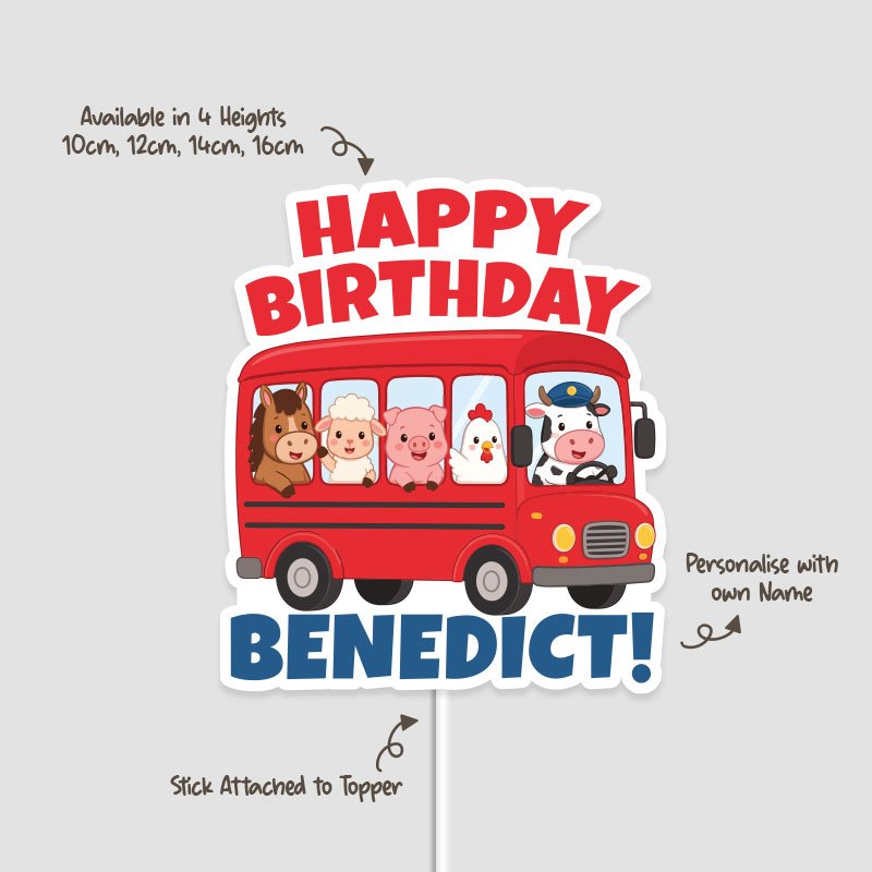 Personalised Farm Animals Bus Cake Topper Singapore | Custom Name - Image 3