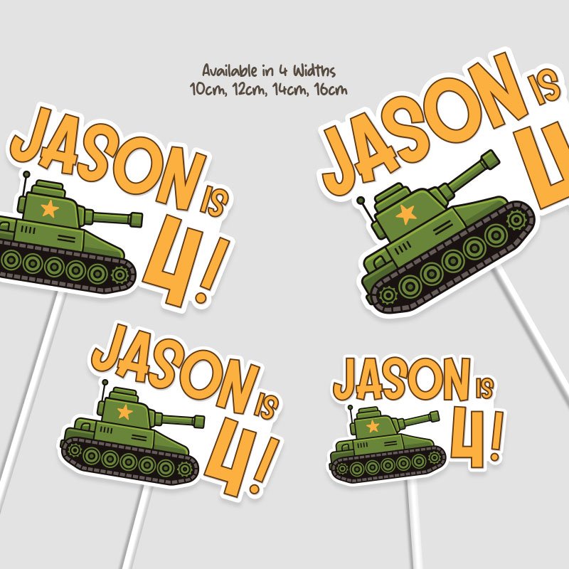 Digital-mockup-of-a-personalised-cute-military-tank-cake-topper-grey-background-with-4-different-widths